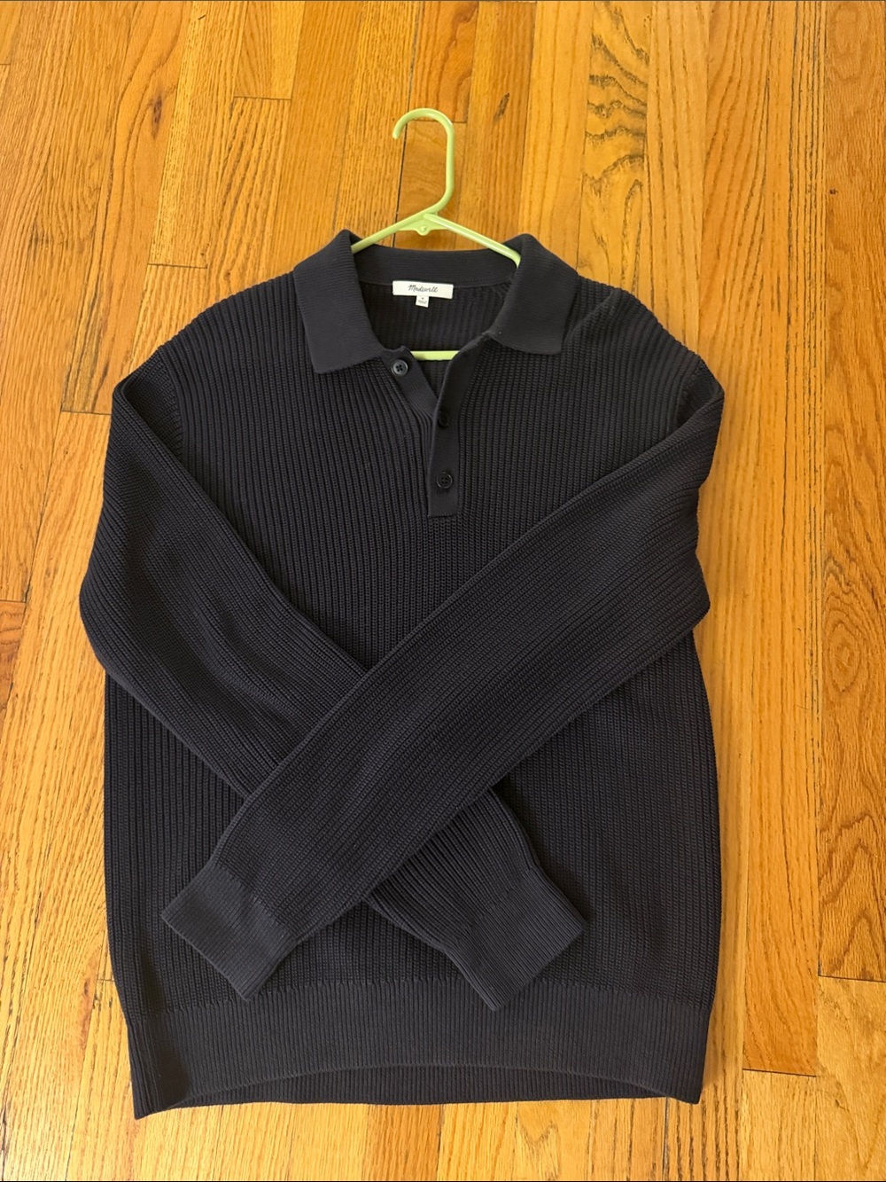 Madewell Men's Navy Ribbed Crewneck Polo Sweater
